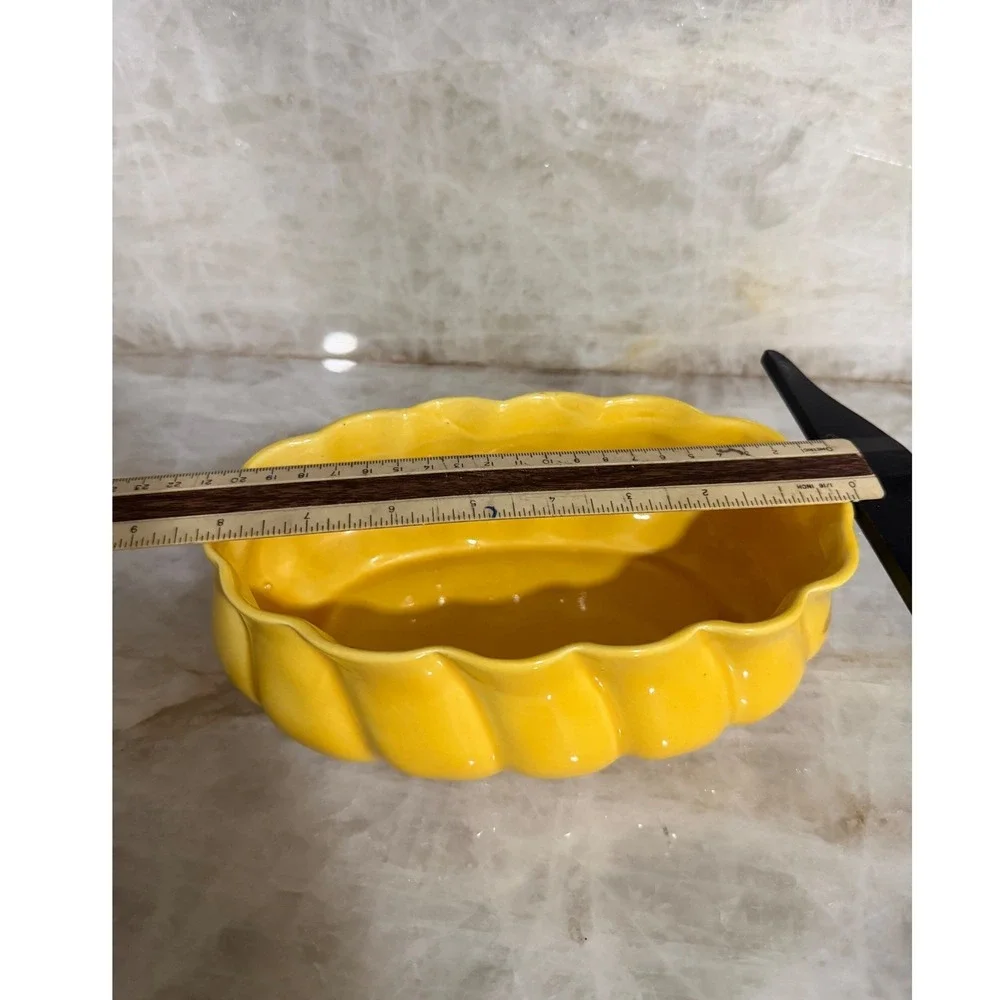 Maurice of California Ceramic Planter‎ Yellow 1952 MCM Scalloped Oval Planter